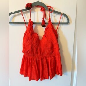 Free People Hooked On You Orange Crop Top Size